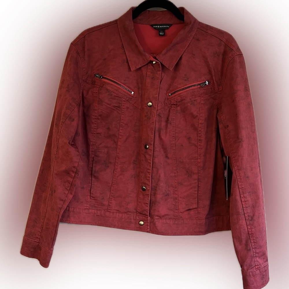 Rock Republic Jacket Womens XS Red Snap Front Zipper Accent Pockets Moto NWT